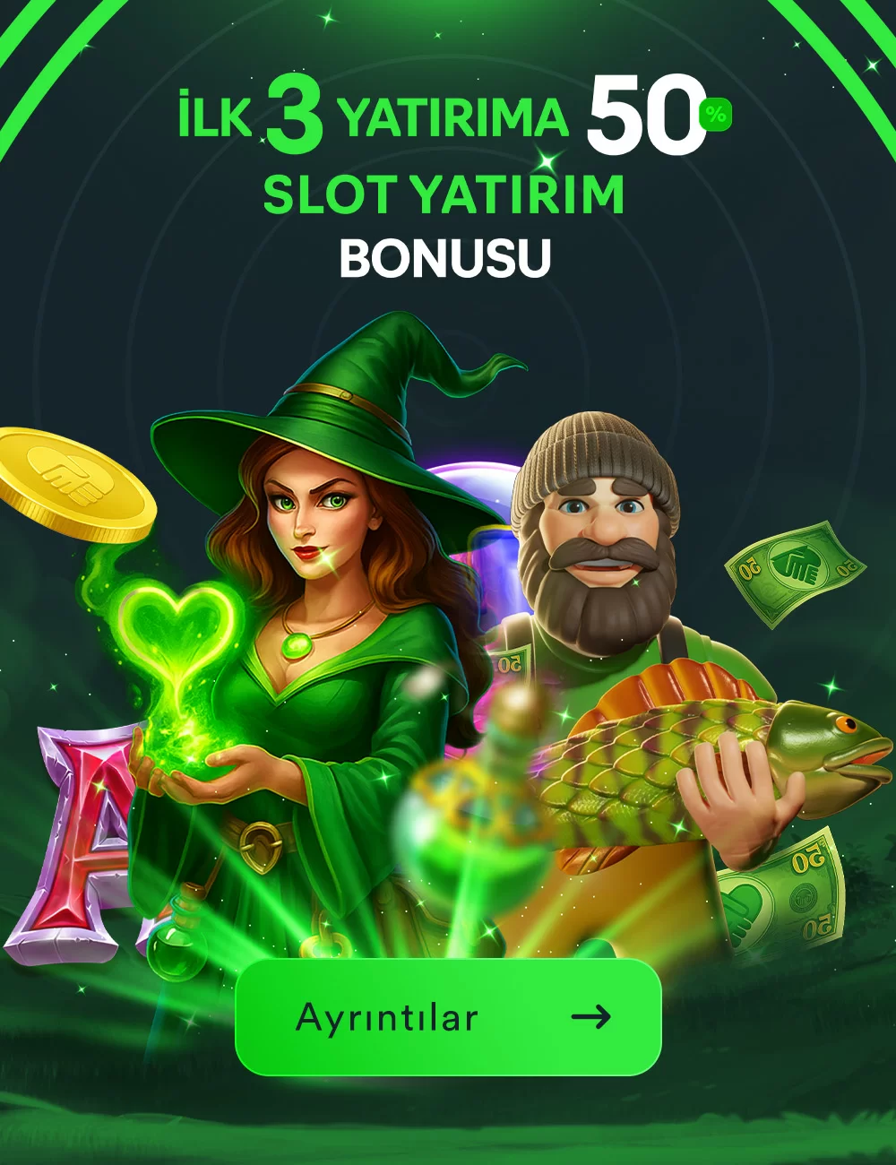 İLK 3 YATIRIMA %50 SLOT YATIRIM BONUSU (KOLAY ÇEVRIMLI)