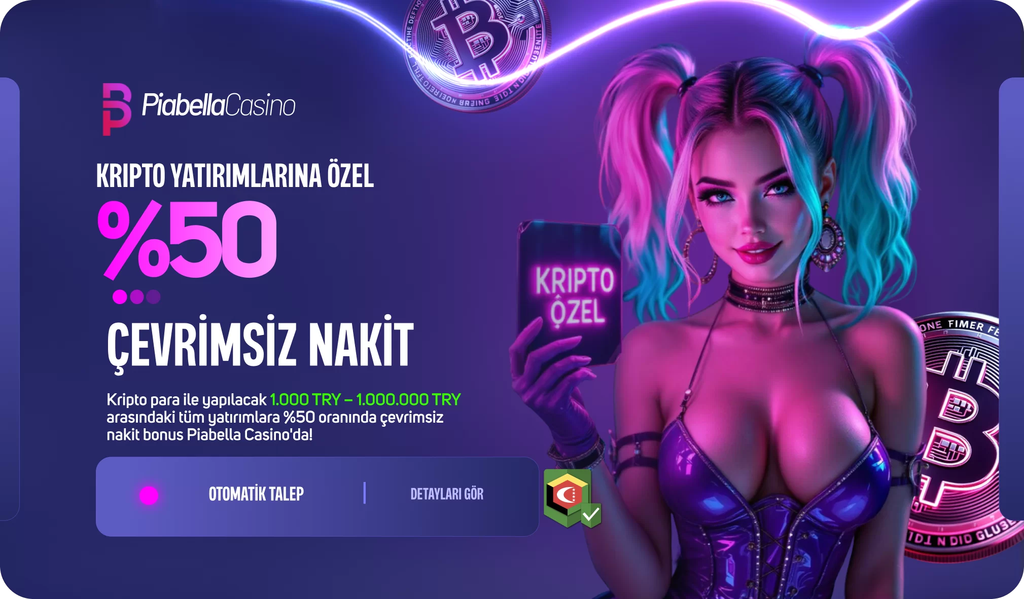 KRİPTO YATIRIMLARA ÖZEL %50 ÇEVRİMSİZ NAKİT BONUS