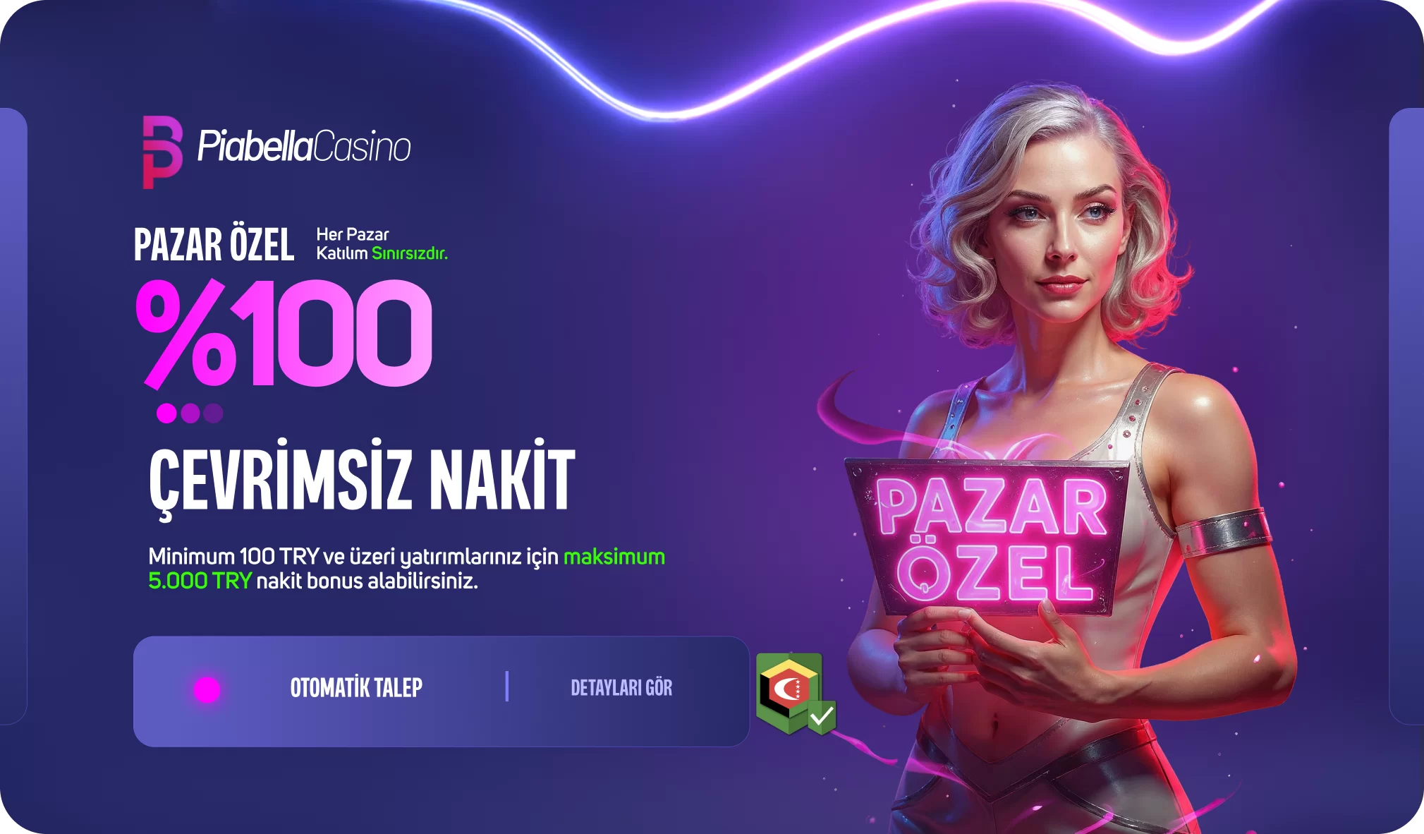 PAZAR ÖZEL %100 ÇEVRİMSİZ NAKİT BONUS!